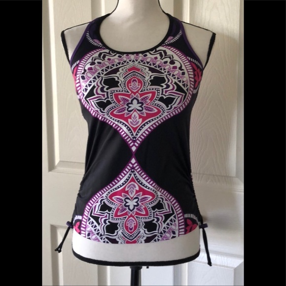 ATHLETA sz Small Tankini Swim Top Style 819804 Adjustable Sides Black Pink - Picture 7 of 7